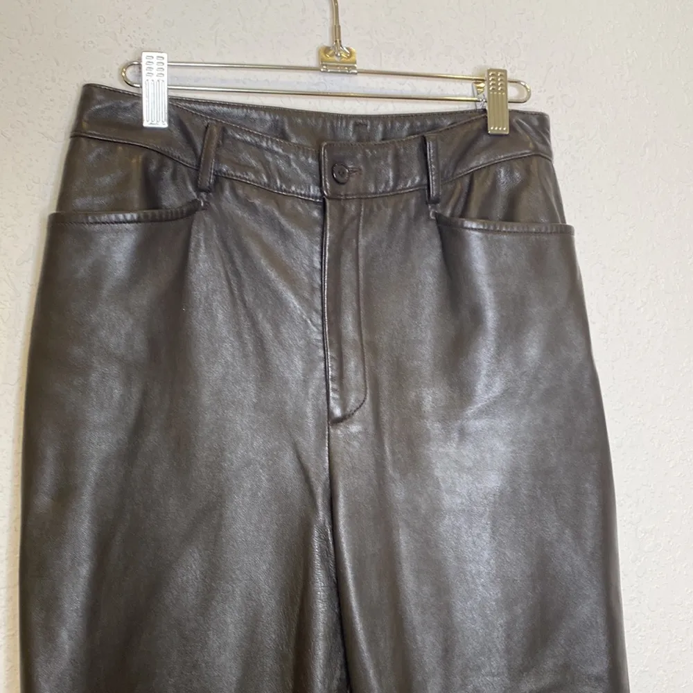 Linda Allard Ellen Tracy Black Leather Straight Leg Pants High Rise EUC Sz 6 - Image 2