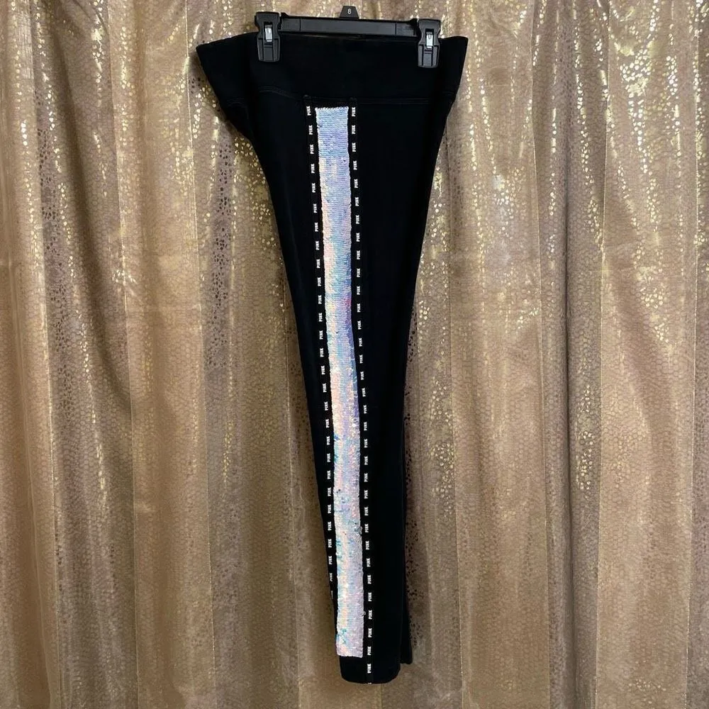 PINK Victoria’s Secret Mermaid Flip Sequin Bling Black Yoga Leggings, Medium - Image 9