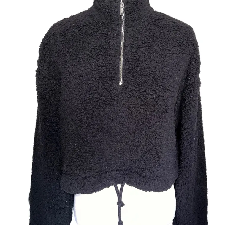 TopShop🦎Black Half Zip Mock Neck Fleece Sherpa Teddy Pullover🌵 - Image 3