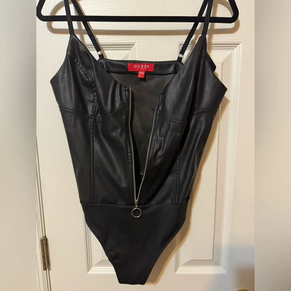 Guess Faux Leather Zip Up Bodysuit - Image 3
