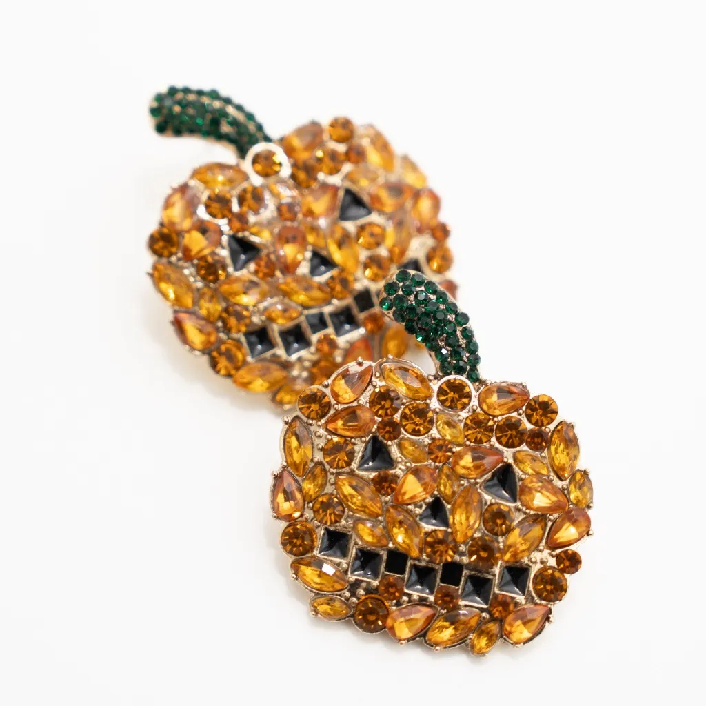 Halloween Jack O Lantern Rhinestone Earrings. New! Orange - Image 5