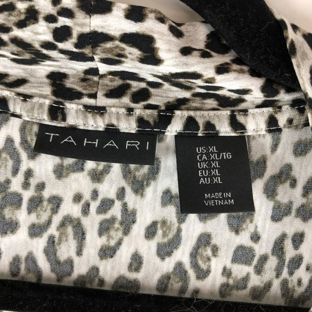 Tahari Womens Blouse Top Leopard Print Sleeveless V Neck White Brown XL - Image 4