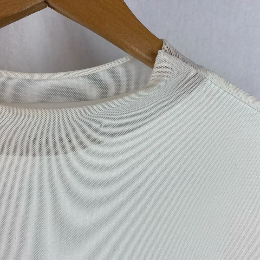 Kensie White Long Sleeve Double Layer Mesh Top L - Image 3