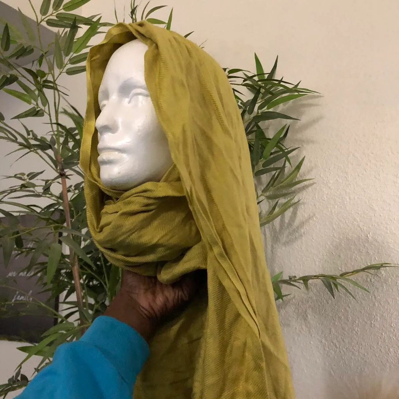 Absolutely stunning pristine olive green Indian made boho scarf with fringe tassel details. Can be worn as a scarf or top - Image 3