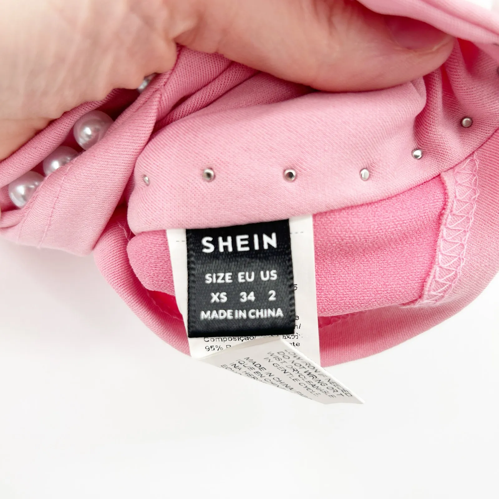 Shein Womens Girly Valentines Day Pearl Beaded Heart Cami‎ Crop Top Size XS Pink - Image 4