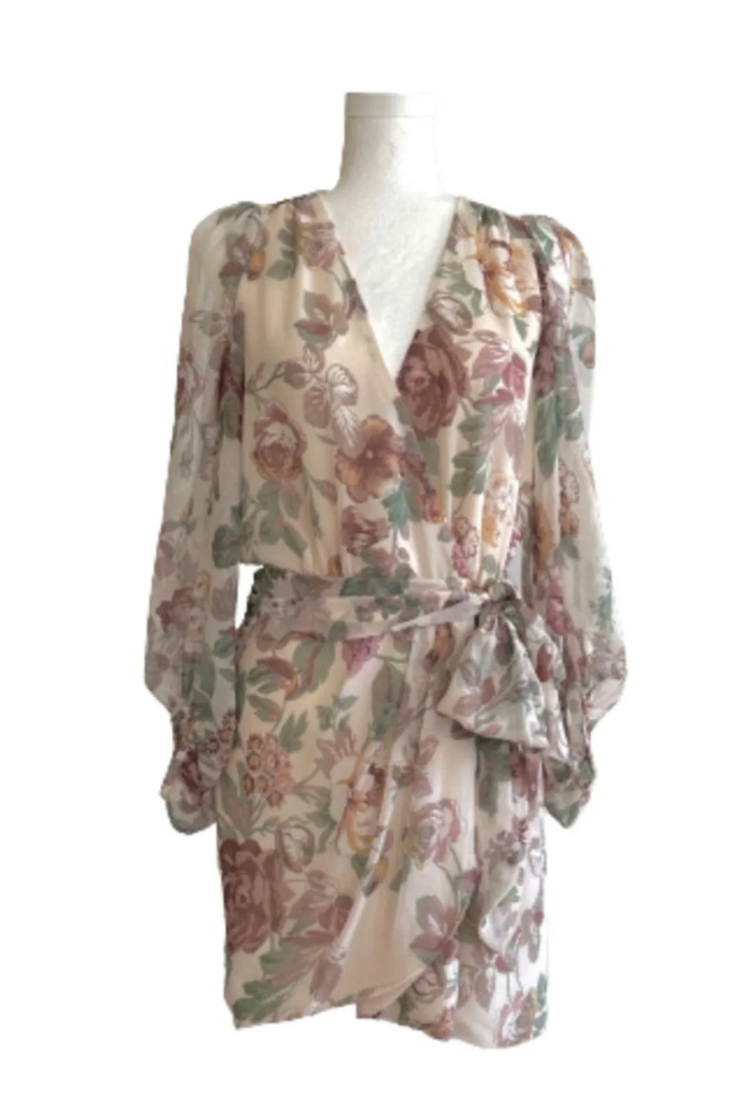 Fab’rik Dress Marnie Floral Print Chiffon Lantern Sleeves Wrap Tie Small NEW - Image 2