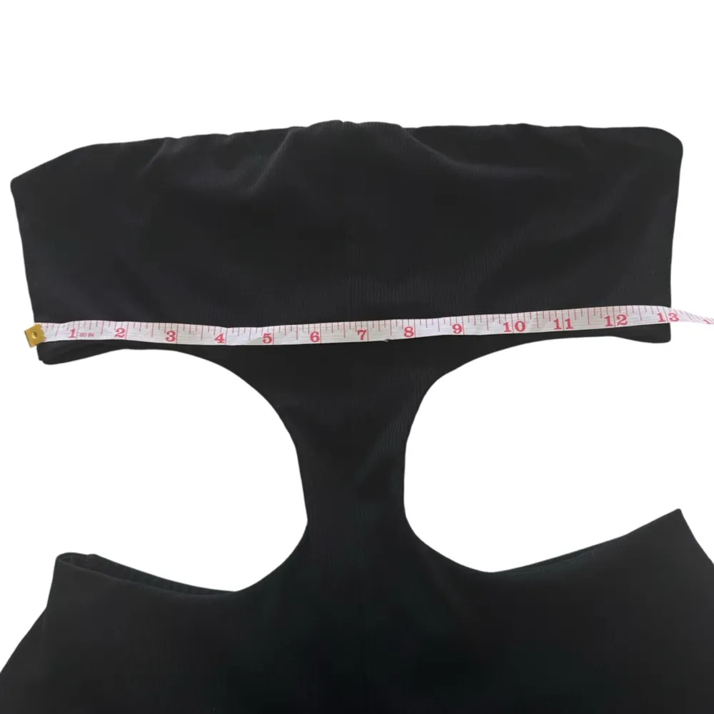 SUPERDOWN Darcey Cut Out Jumpsuit Ribbed Black Strapless Flare Event Medium M - Image 13