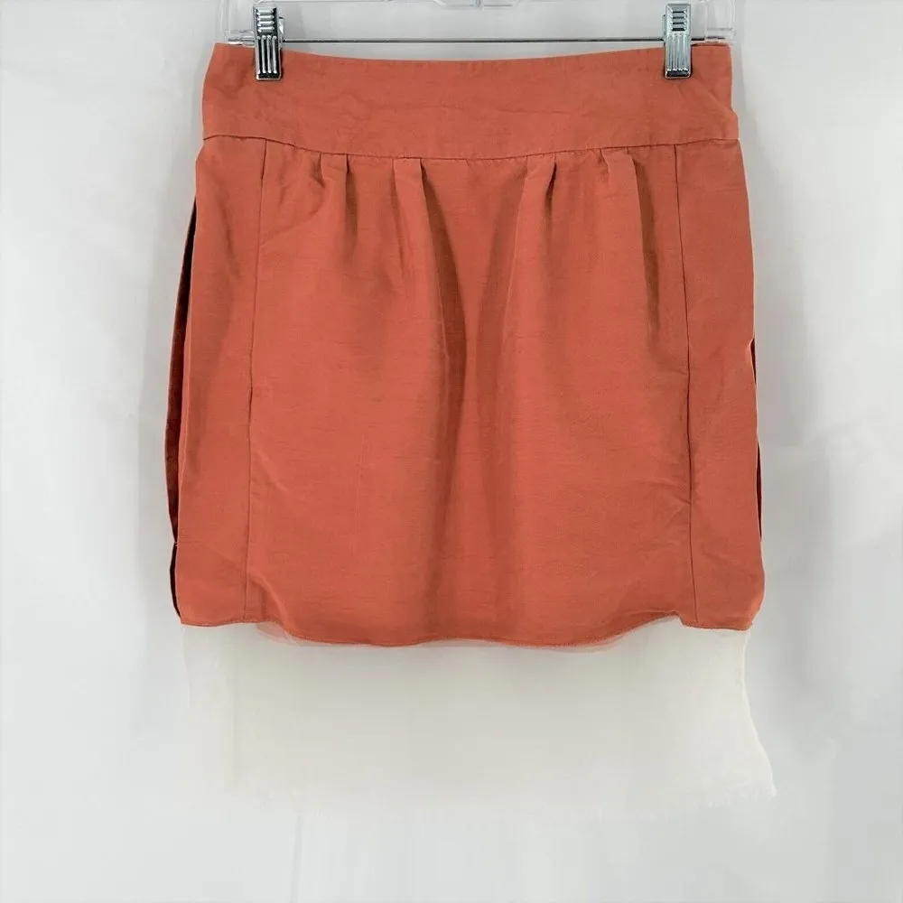 Chloe Pompei Terracotta Orange Silk Sheer Hem Skirt Size 34/2 - Image 3