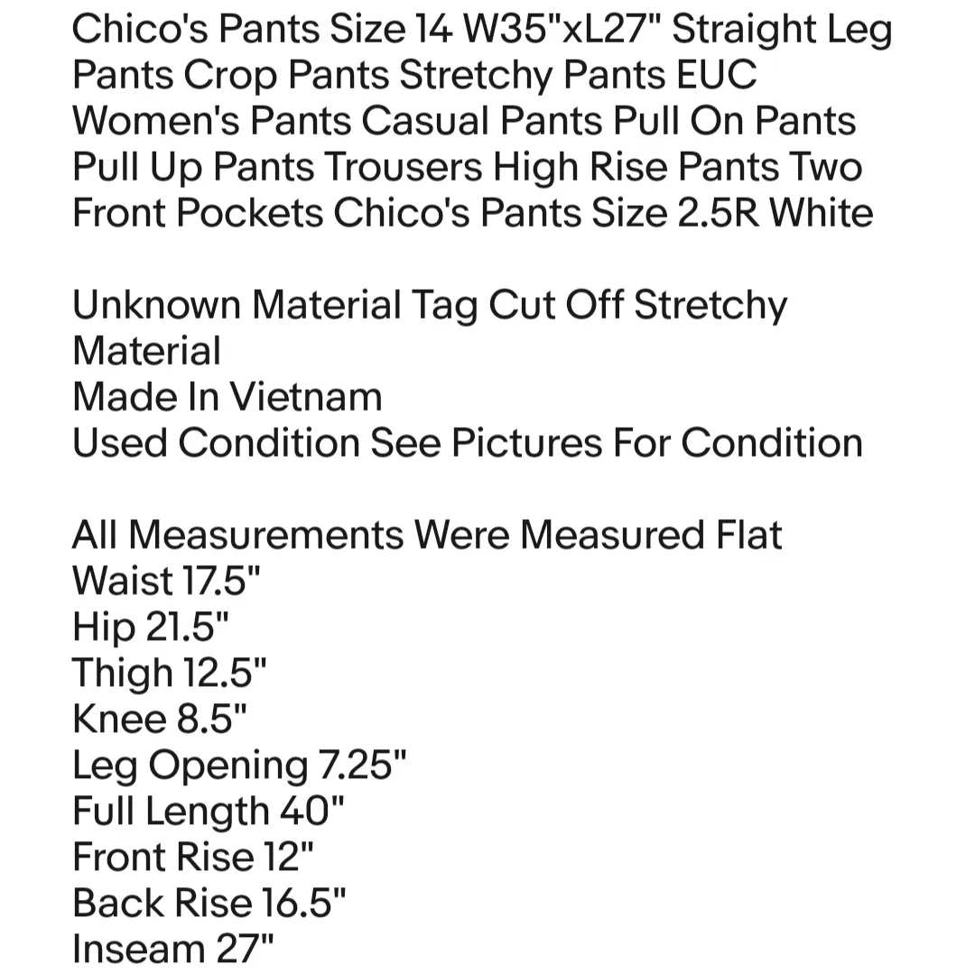 Pants Size 14 W35"xL27" Straight Leg Pants Crop Pants Stretchy Pants EUC Women's - Image 2