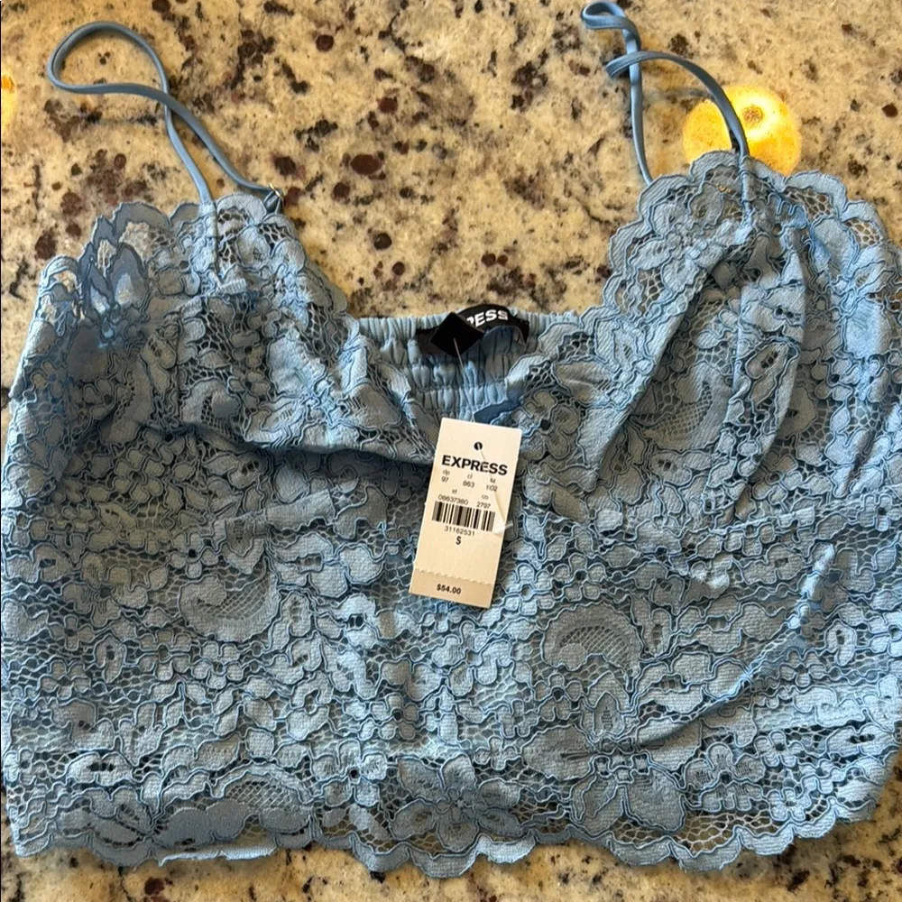 Express Blue Lace Crop Top - Image 2