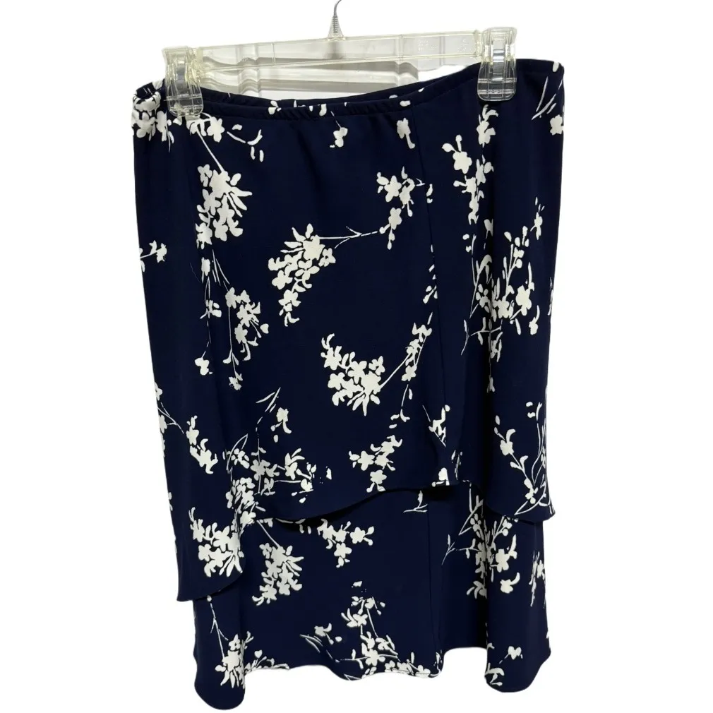 Karin Stevens Navy and White Vintage Floral 2 Piece Dress Top and Skirt Size 16 - Image 3