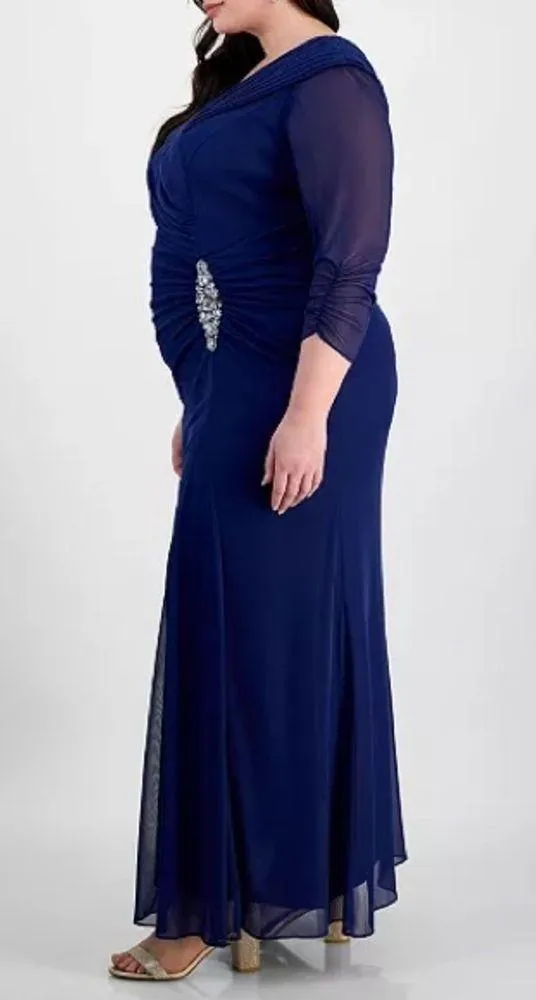 Alex Evenings Plus Size Portrait-Collar Side-Ruched A-Line Dress Blue Sz 18W - Image 3