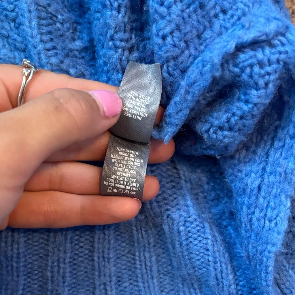 Aerie Cozy Blue Cable Knit Turtleneck Sweater Size Large - Image 7