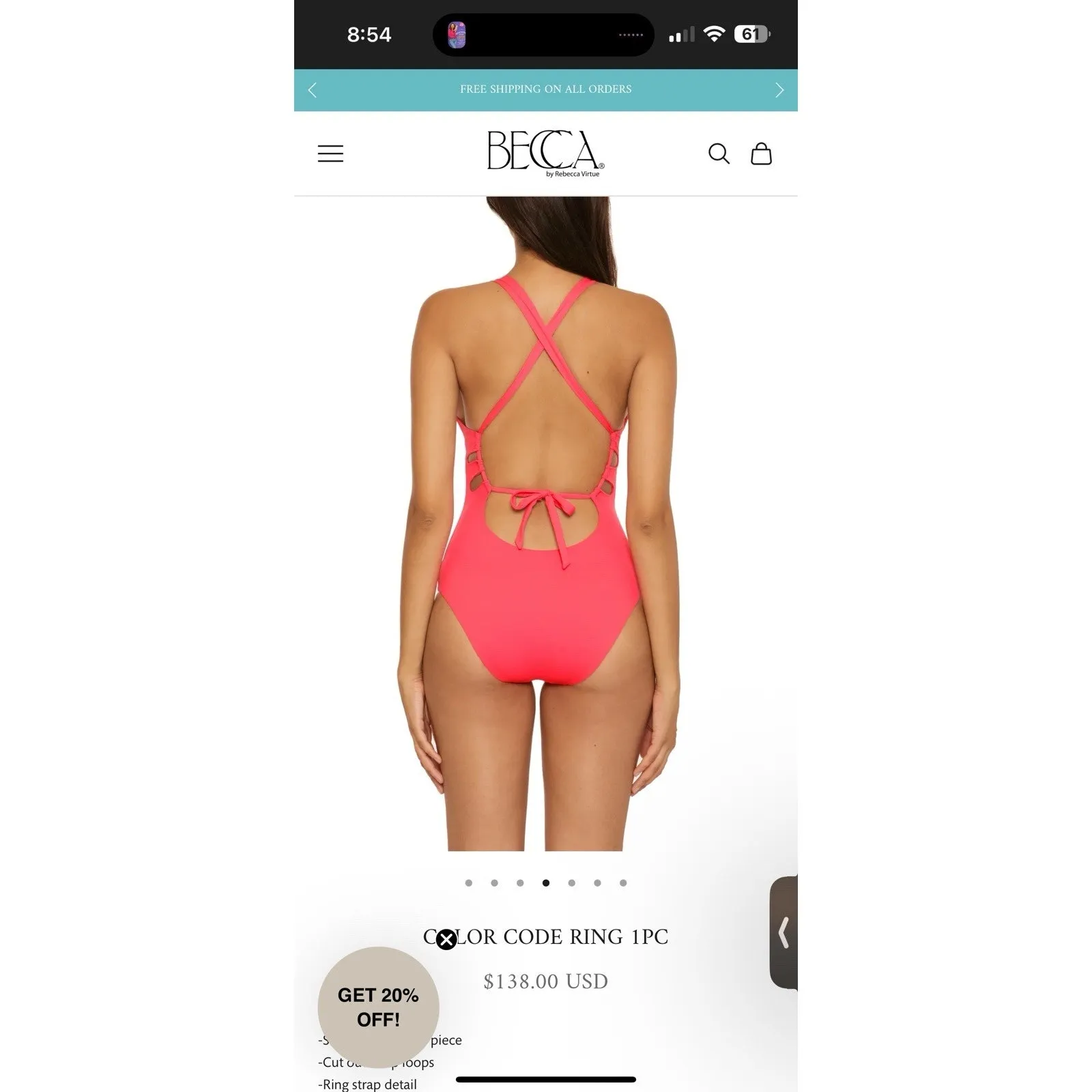 Becca By Rebecca Virtue Sz S Grapefruit Line In Sand One Piece Swimsuit NWT - Image 2