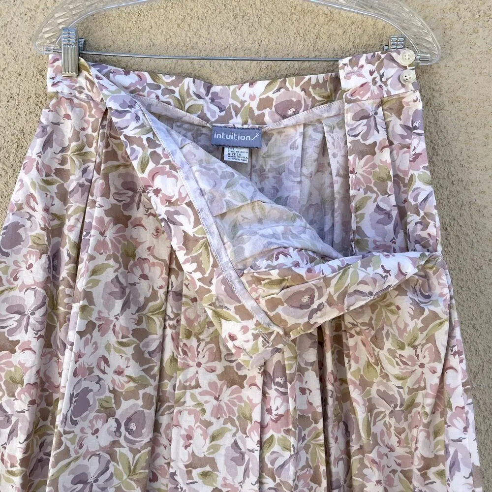 Vintage Floral Midi Pleated Skirt 14 Pastel Cottagecore Pink - Image 6