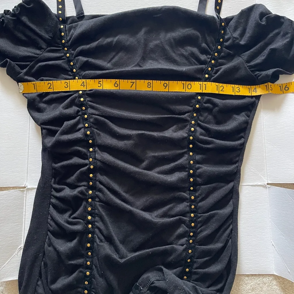 NWOT Entry Black Off Shoulder Ruched Studded Top - Image 4