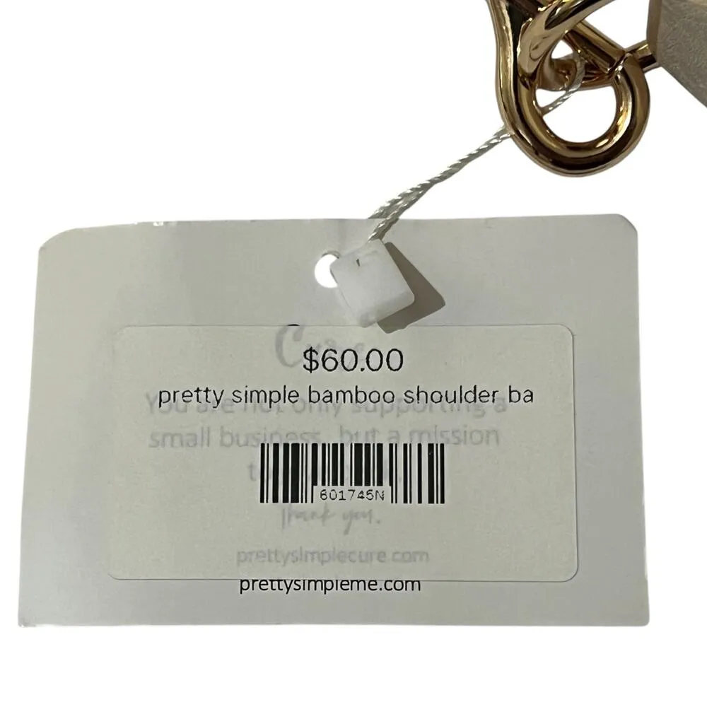 Pretty Simple Cream Vegan Leather Bamboo Shoulder Bag Brown - Image 5