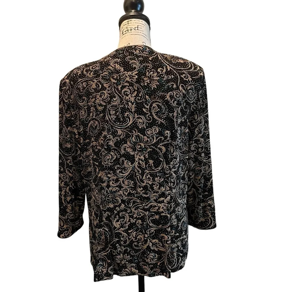 Alex Evenings formal Jacket Open front Black floral Size XL Metallic stretch - Image 2
