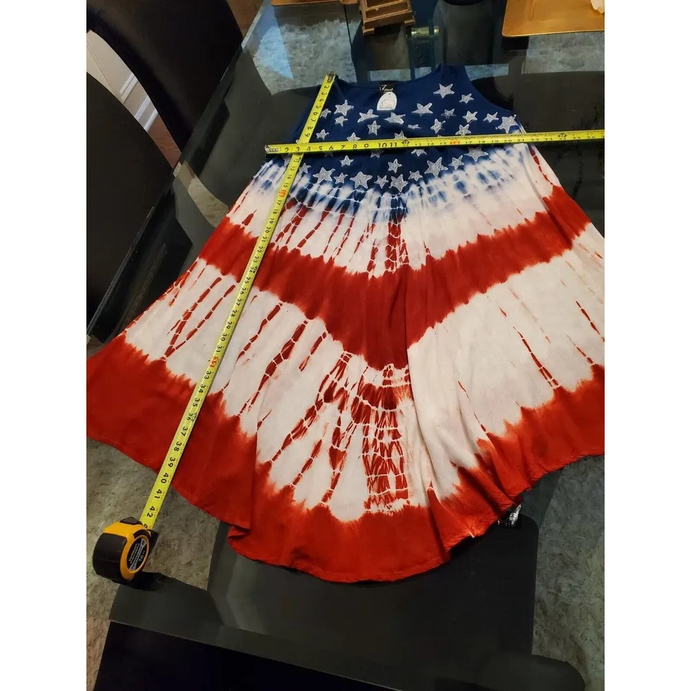 7 Islands American Flag Multicolor Rayon Round Neck Knee Length Dress 2X - Image 9