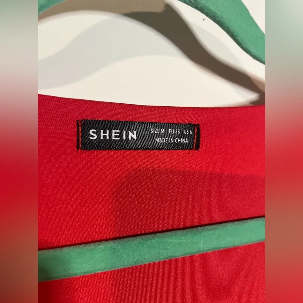 SHEIN Red Ruffled Belly-Cut-Out Tie Ruched Skirted Fiesta Party Dress Size M - Image 10