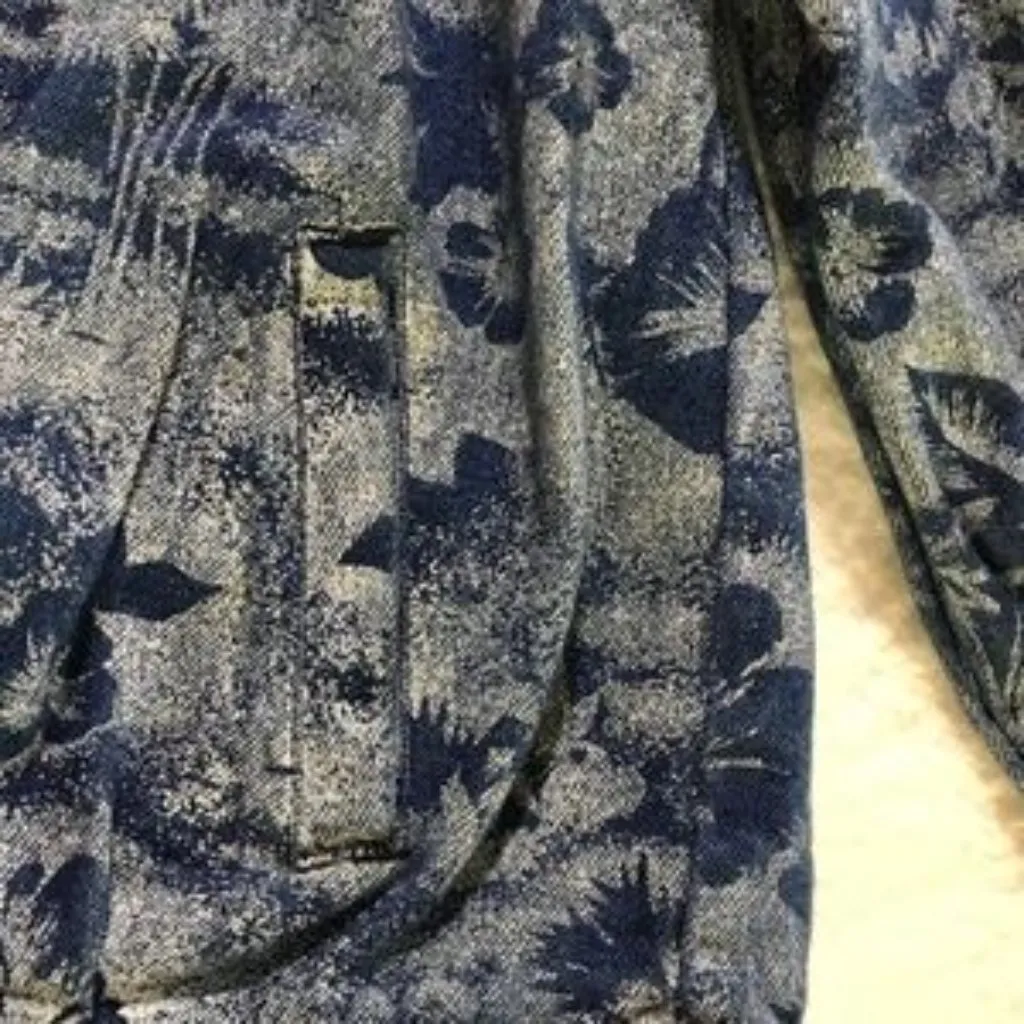 Vintage 80s Jean‎ Jacket Tropical Floral Hawaiian Blue Denim Cotton Women Unique Size M - Image 10
