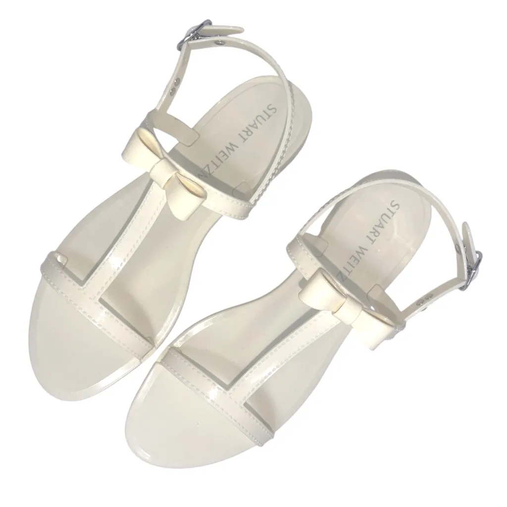 Stuart Weitzman‎ Bow Jelly Sandals Cream Patent T-Strap Size 9 - Image 2
