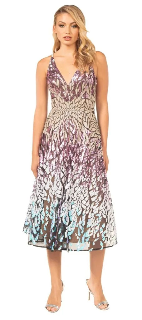 NWT Dress the Population Women’s Elisa Sequin Fit & Flare Midi Dress Small - Image 1