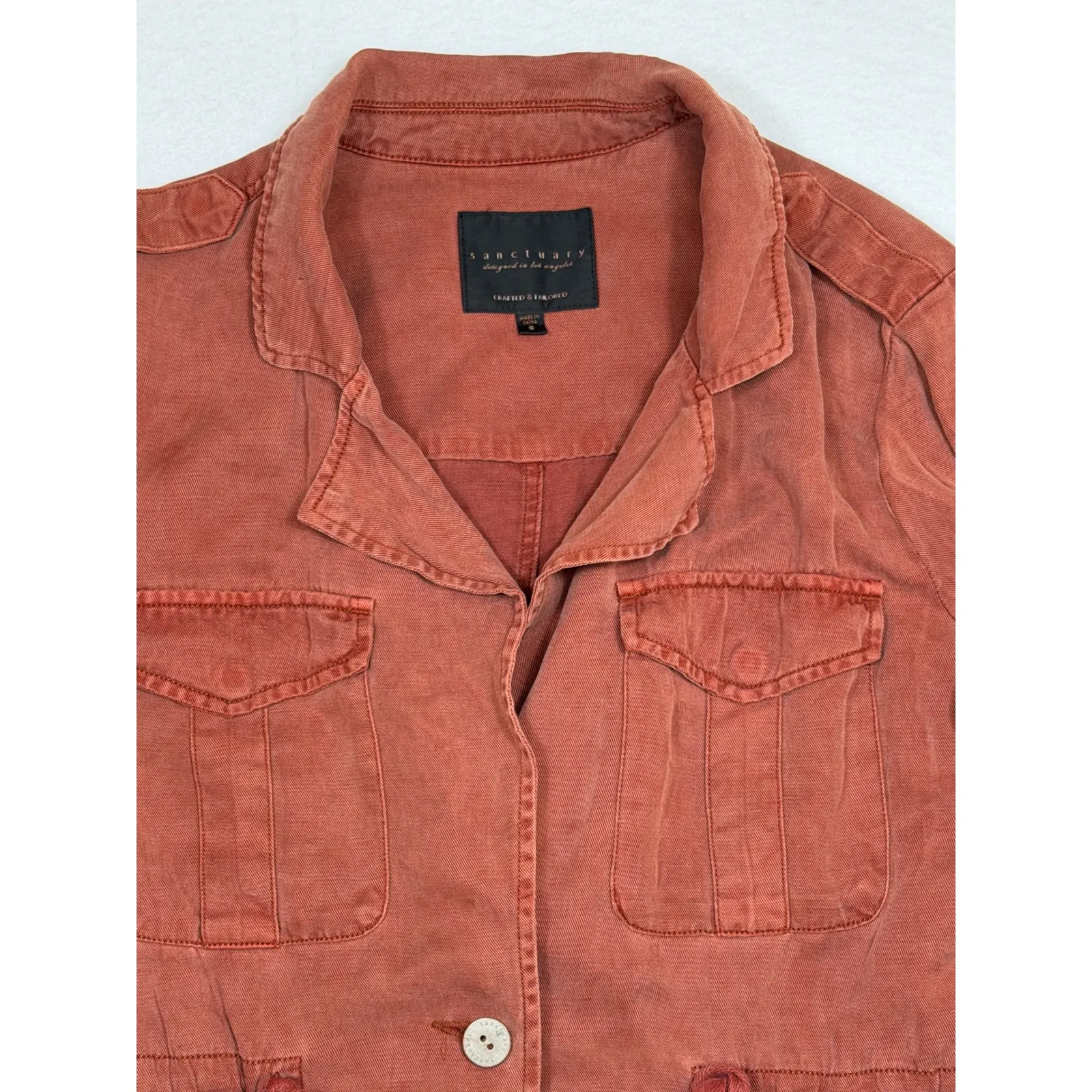 Sanctuary Womens Desert Safari Utility Jacket Red Button Down Linen Size S - Image 2