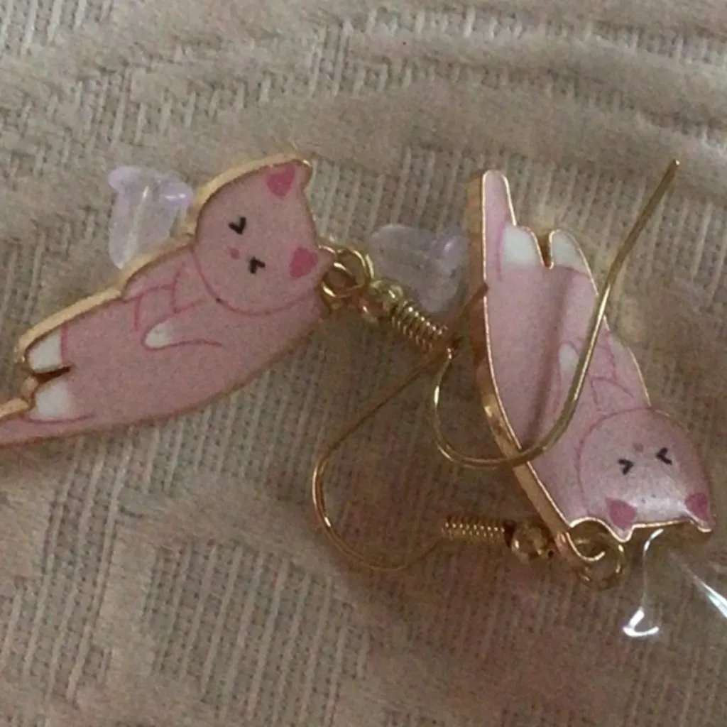 Womens Cat Socks and Matching Cat Earrings in pink/ white Pink - Image 4