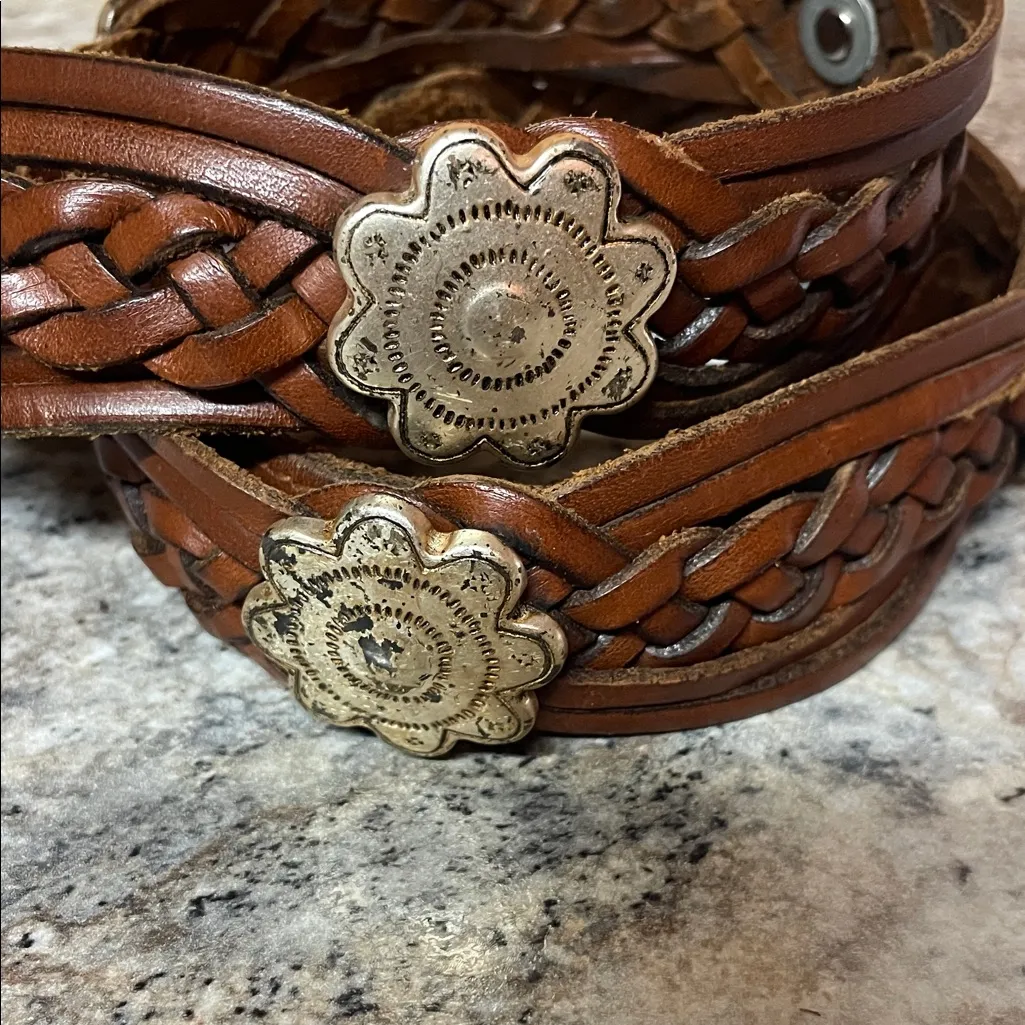 Vintage Fossil Concho Studded Brown Leather Belt  Size S - Image 3