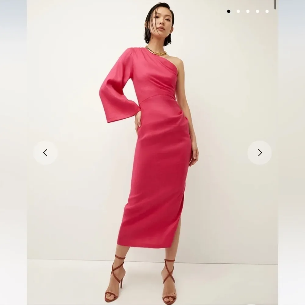 NWOT Veronica Beard Patsy Linen one shoulder pink midi Dress sz 0 - Image 2