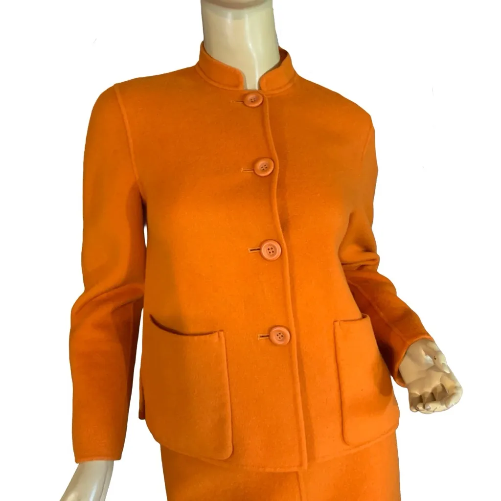 CAROLE LITTLE VINTAGE Y2K ORANGE WOOL BLEND SKIRT SUIT (XS/4) - Image 8