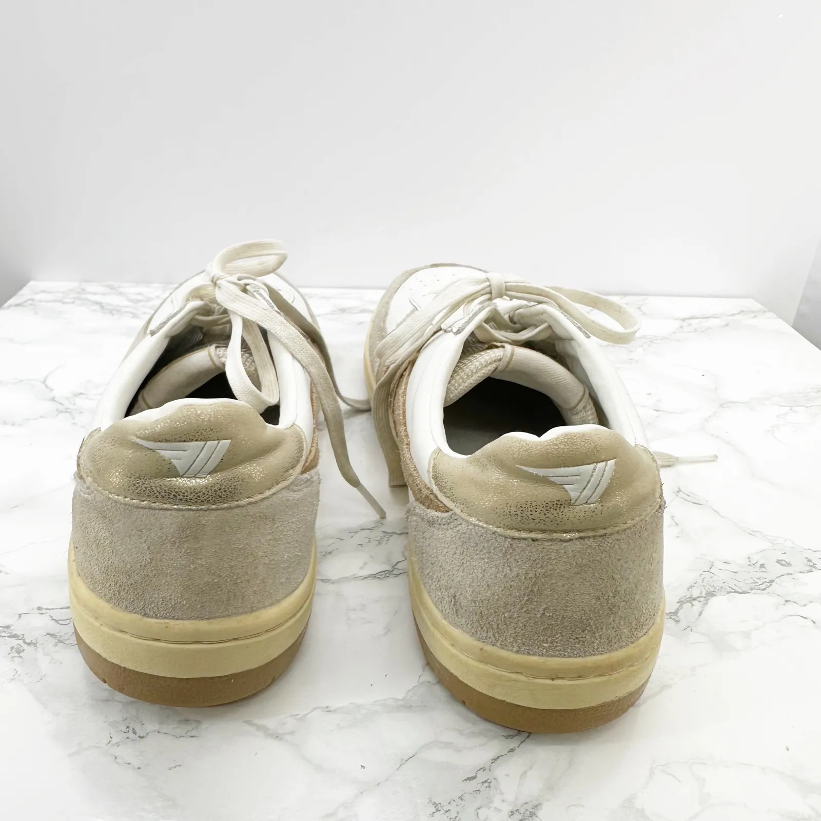Gola Hawk Free People Sneakers White Dark Brown Gold Suede Leather Women US9 UK7 Size 9 - Image 3