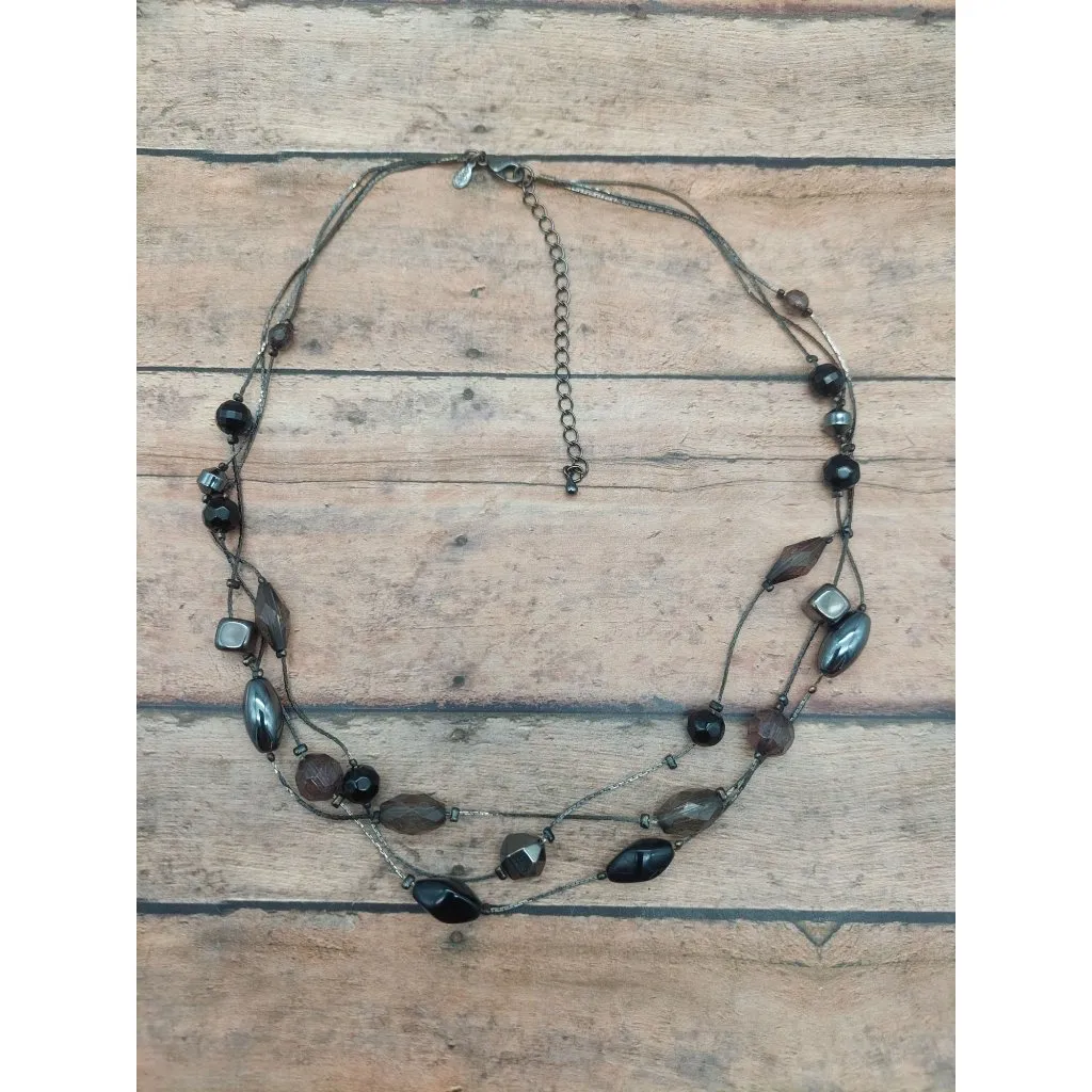 Premier Designs Gun Metal & Black Hematite Bead Collar Necklace Multi Strand Cha - Image 3