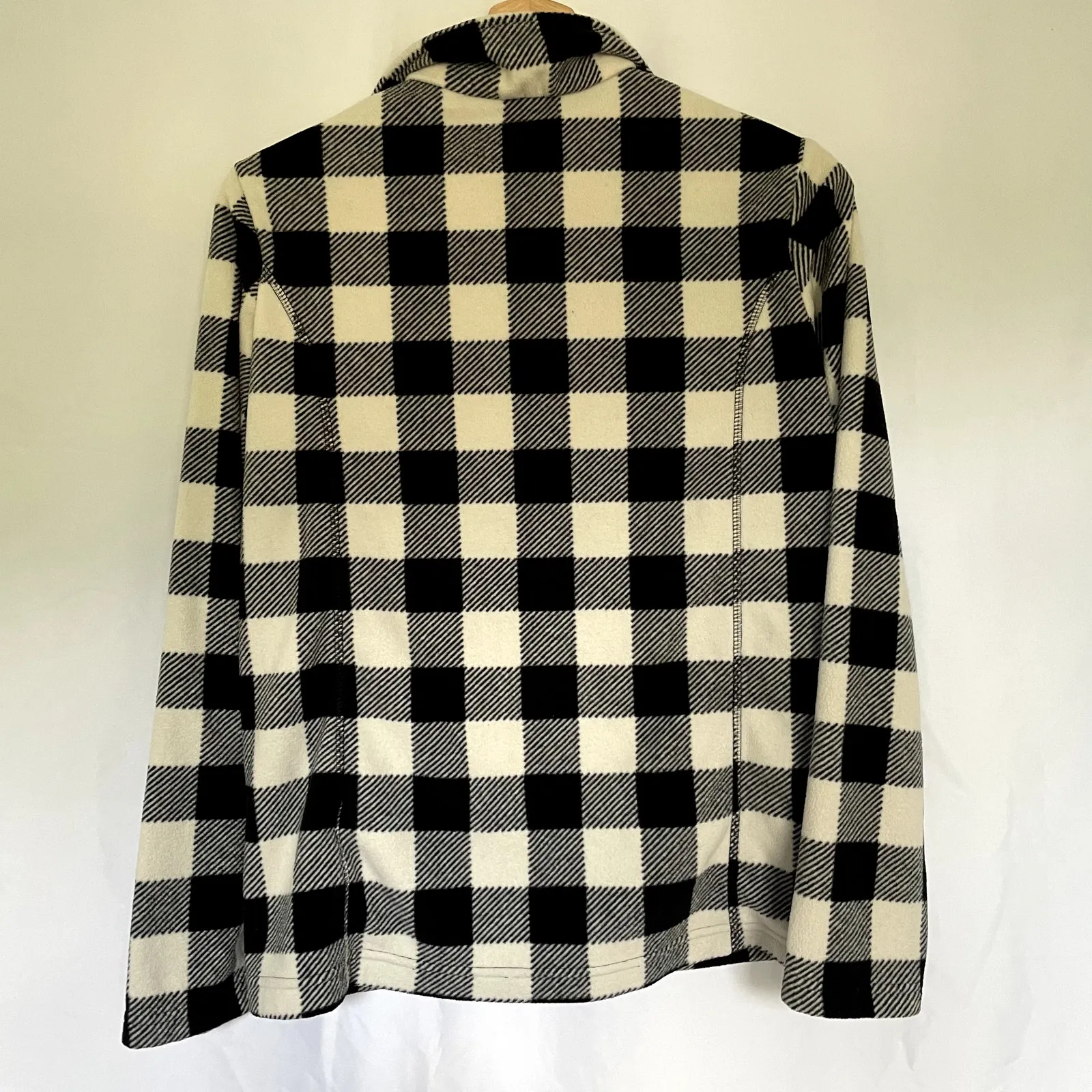 Lands' End black white fleece checkered full zip sweater women's XS pockets - Image 8