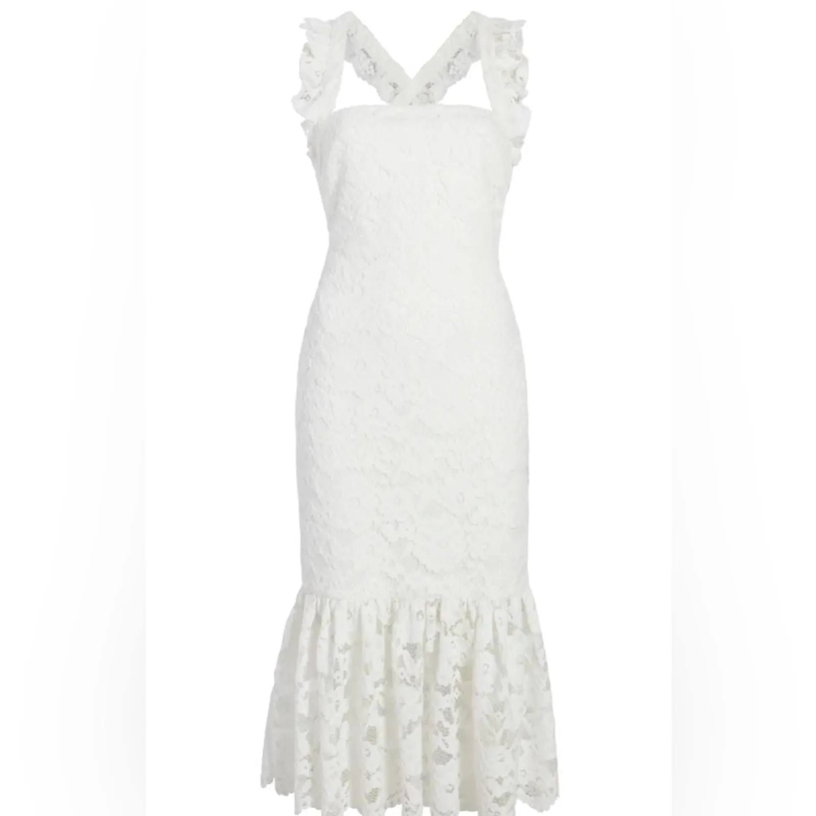 Likely X Revolve Hara Square Neckline Ruffle Cross-Back Strap Lace Midi Dress 6 - Image 3