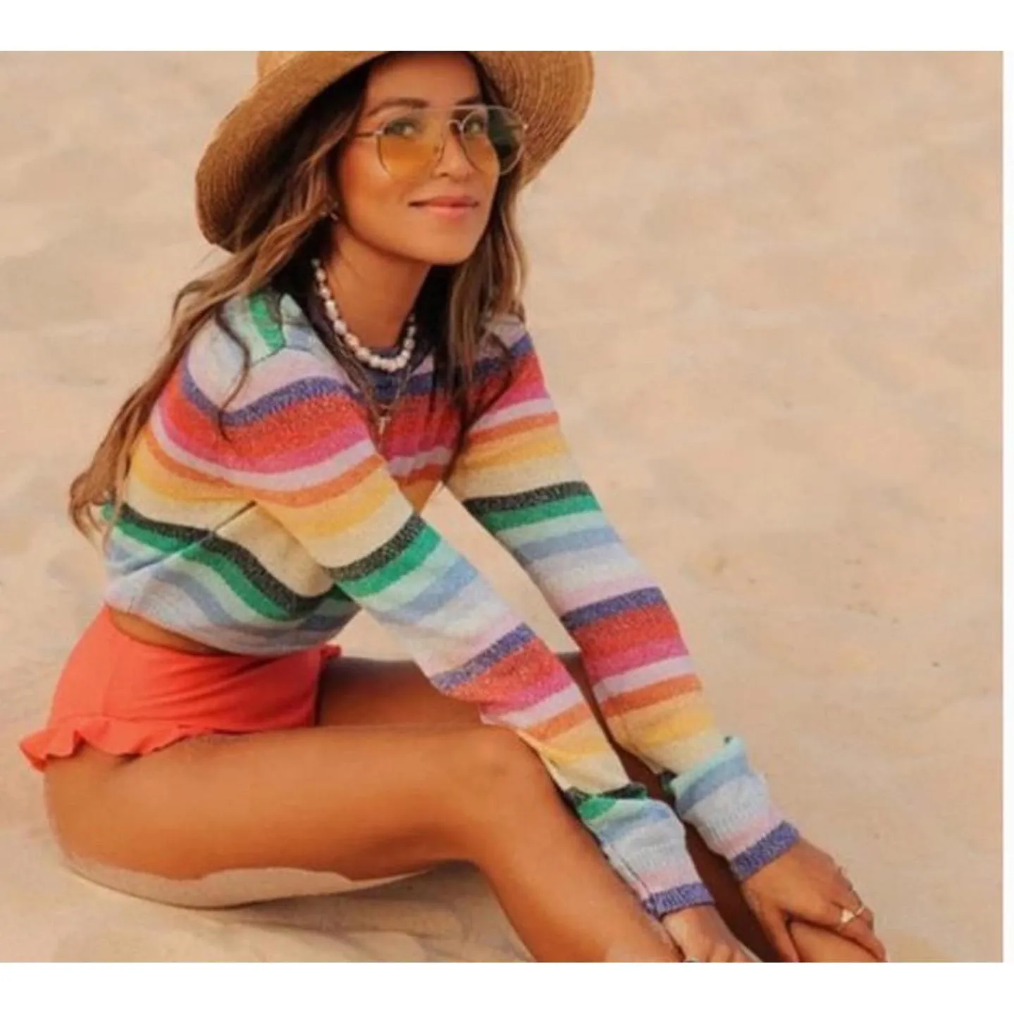 NWT Lovers & Friends Believe Cropped Sweater in Rainbow Sparkle Women’s Medium - Image 15