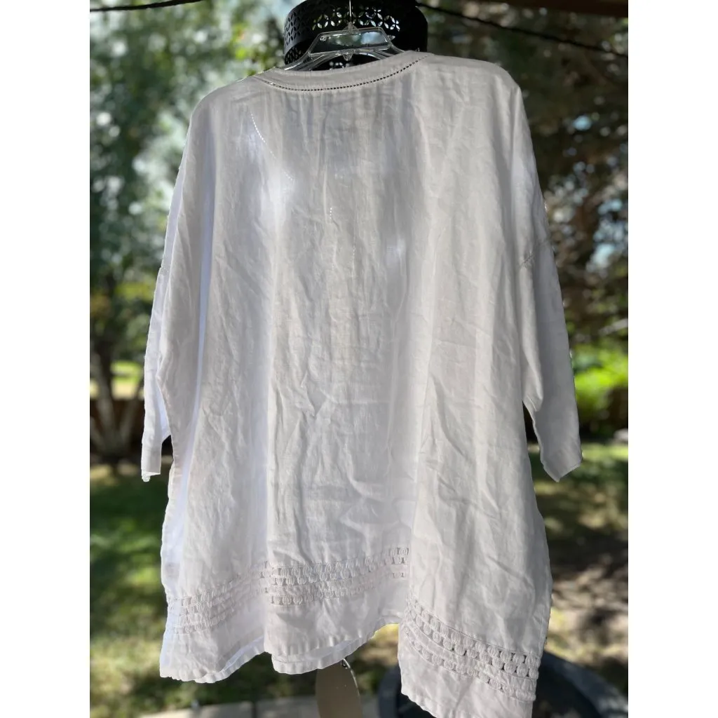 NEW Lafayette 148 White Boho Chic Tunic Top M 100% Linen Front Button  Pockets - Image 3