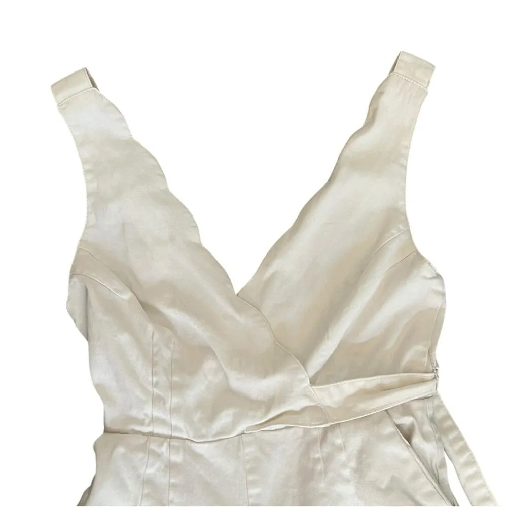 Chino By Anthro Women’s White Wrap Top Wide Leg Sleeveless Scalloped Jumpsuit 2 - Image 3