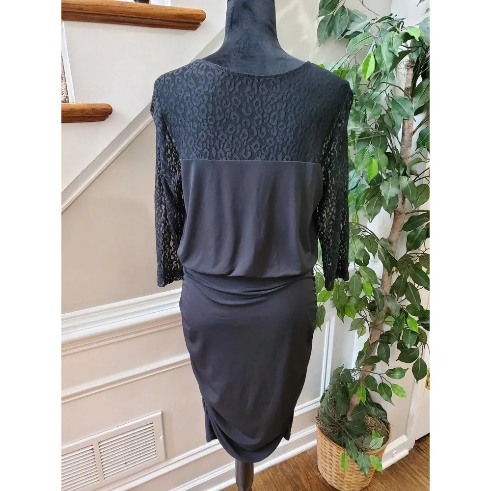 Thalia Sodi Black Solid Polyester V-Neck Lace Long Sleeve Knee Length Dress L/G - Image 9