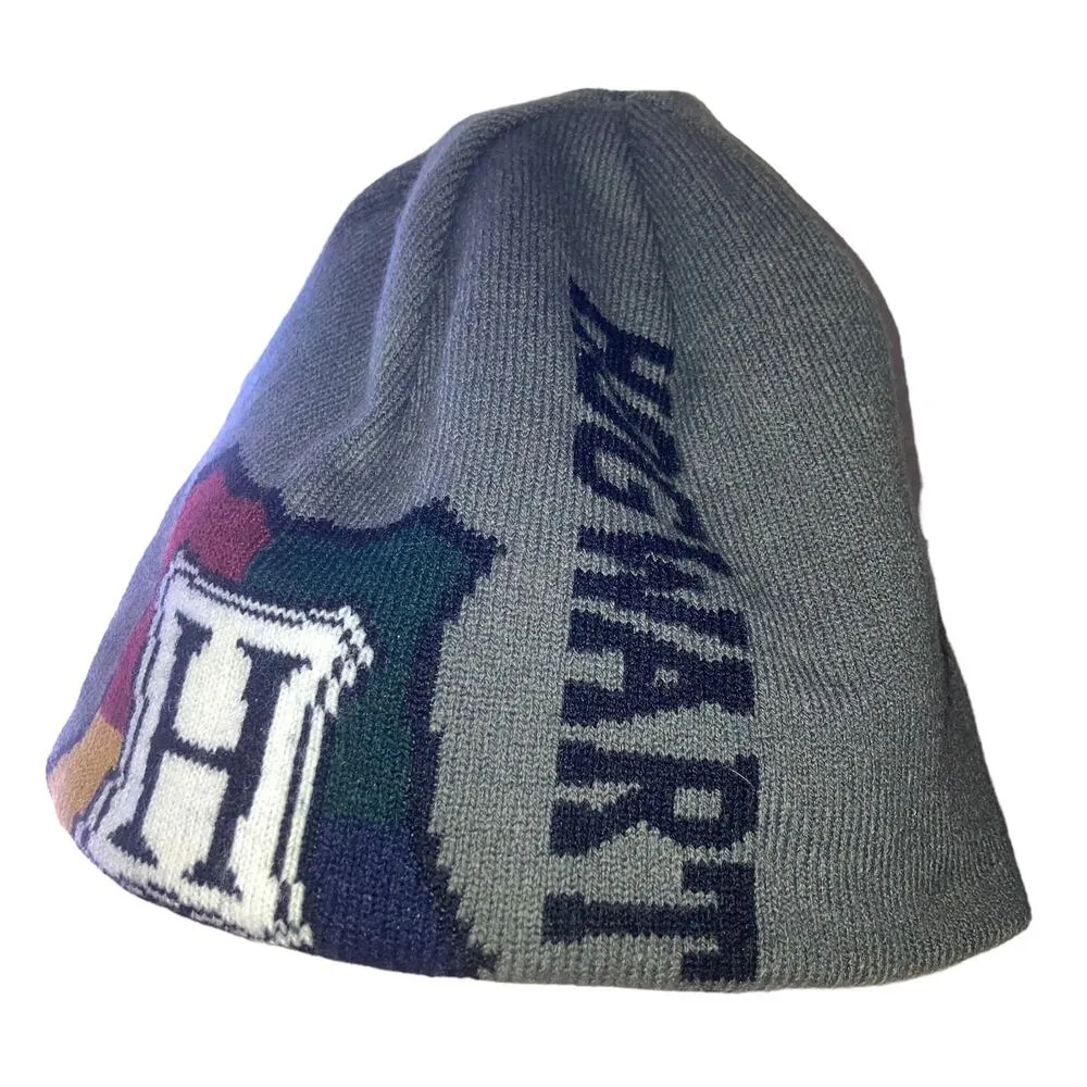 Officially Licensed Harry Potter Hogwarts Reversible Knit Black Gray Beanie-OS - Image 8