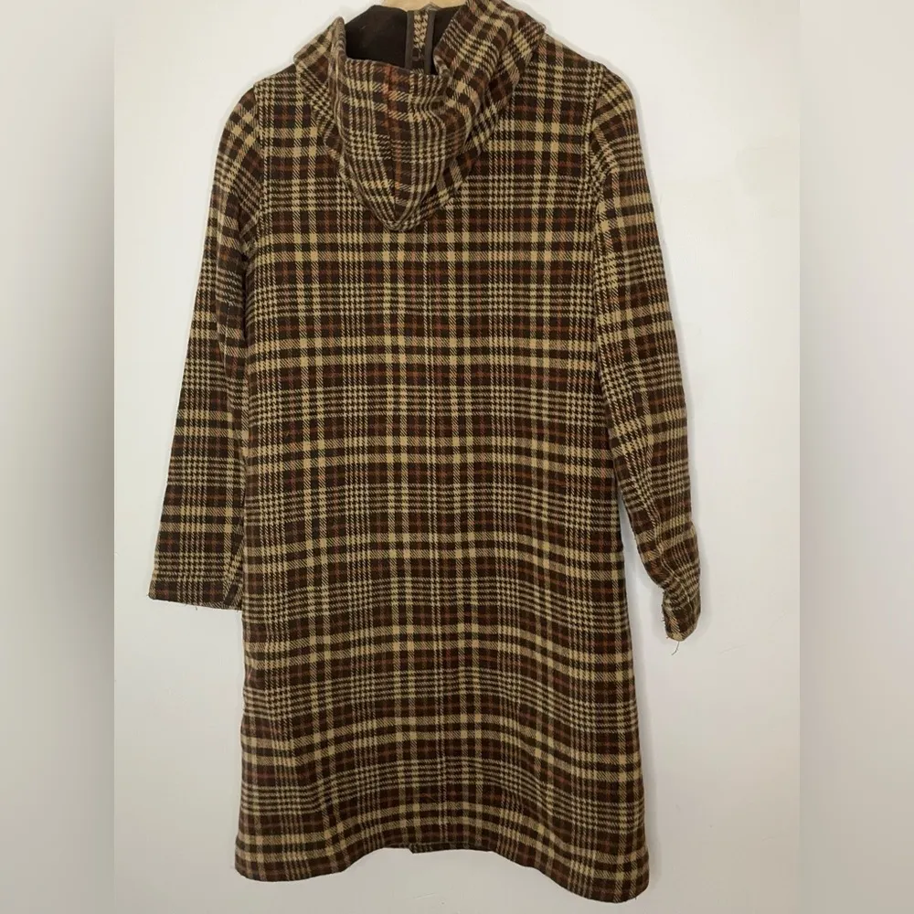 Zara Wool Blend Long Plaid Retro Hooded Trench Coat - Image 2