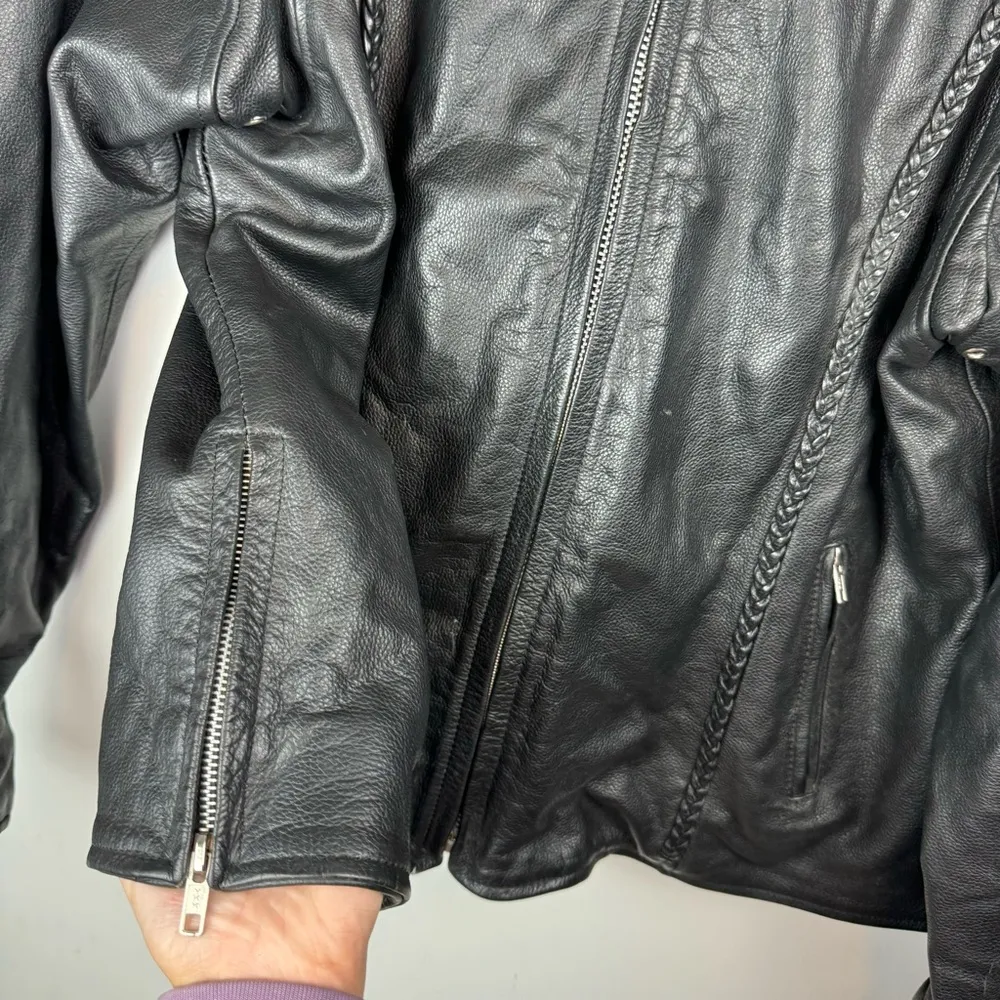 Womens Black Leather Braided Moto Biker Jacket Sz 4XL Zip Accents - Image 10
