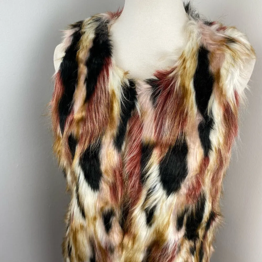 Romeo & Juliet Couture Multi Colored Neutral Faux Fur Vest Small $240 - Image 3