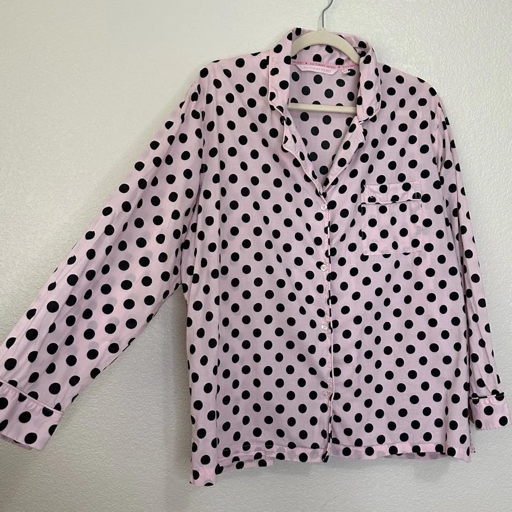 Victoria’s Secret Pink Black Polka Dot Button Down Pajama Top - Image 2