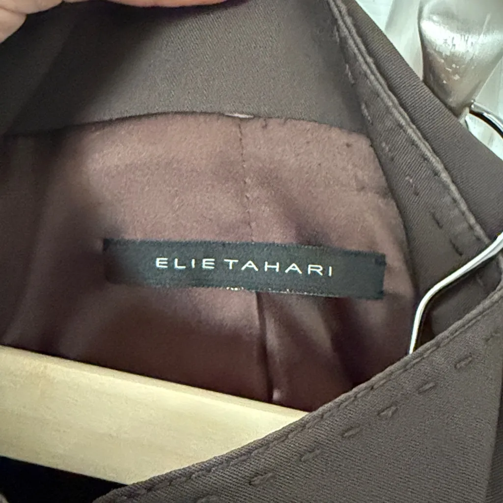Elie Tahari Chocolate Brown suit, military style top fits like a M bottom L - Image 7