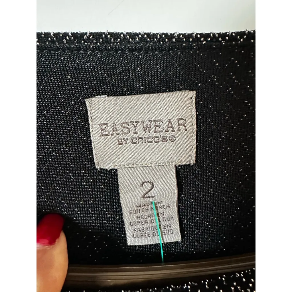 Easywear by Chico's Black Silver Sparkle Tunic Top Size 2 - Image 5