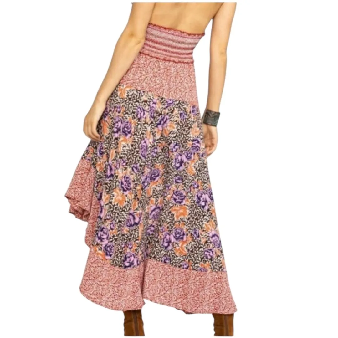Free People Gabriella Halter Midi Dress  Patchwork Floral Sz Large Boho Festival - Image 2