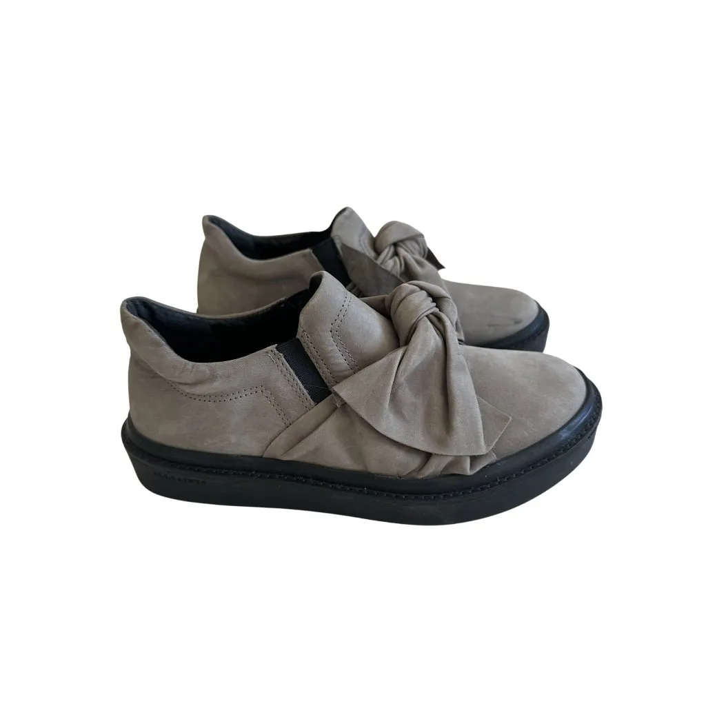 ALLSAINTS Gray Taupe Bow Sueded Leather Sneakers Size 36 / US 6 Tan - Image 4