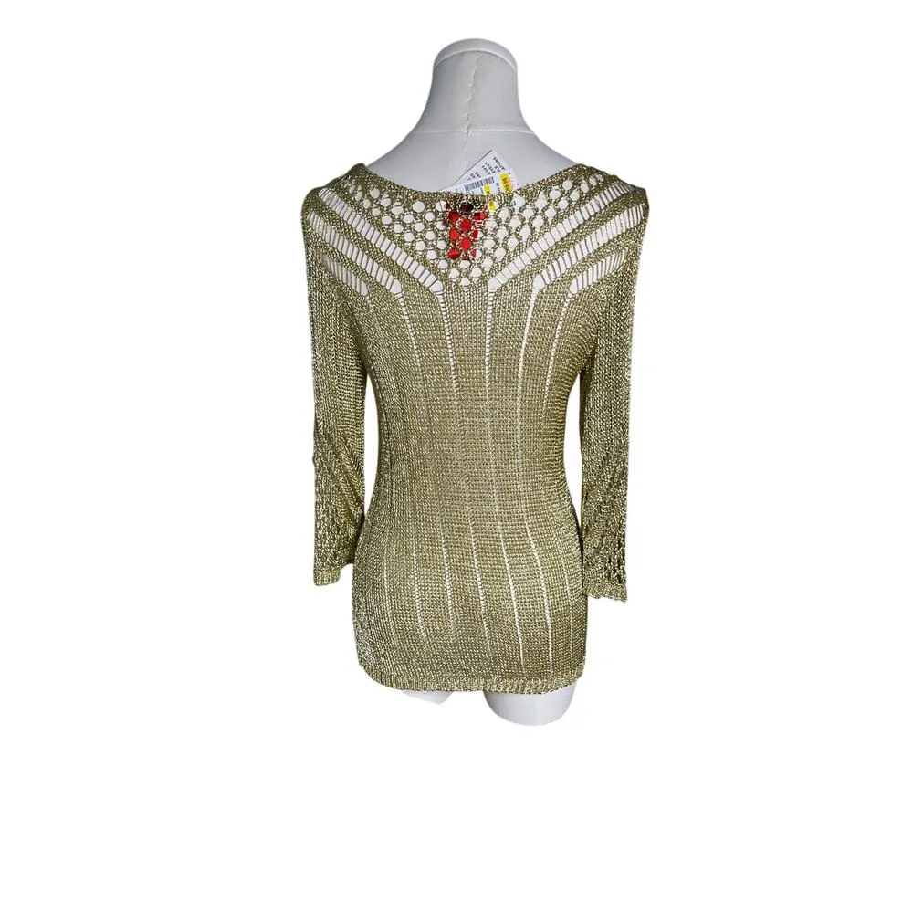 Cristina‎ Metallic Gold Knit Sweater Small NWT SM5932G Party Holiday Top - Image 4
